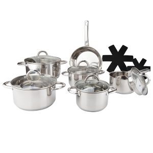13pcs Cookware Set with glass lid and Silver Color Handle and Knob
